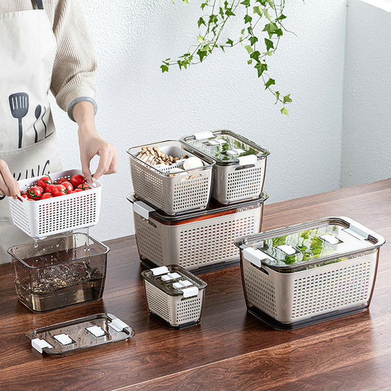 Large Capacity Plastic Fruit Storage Container with Drain Basket