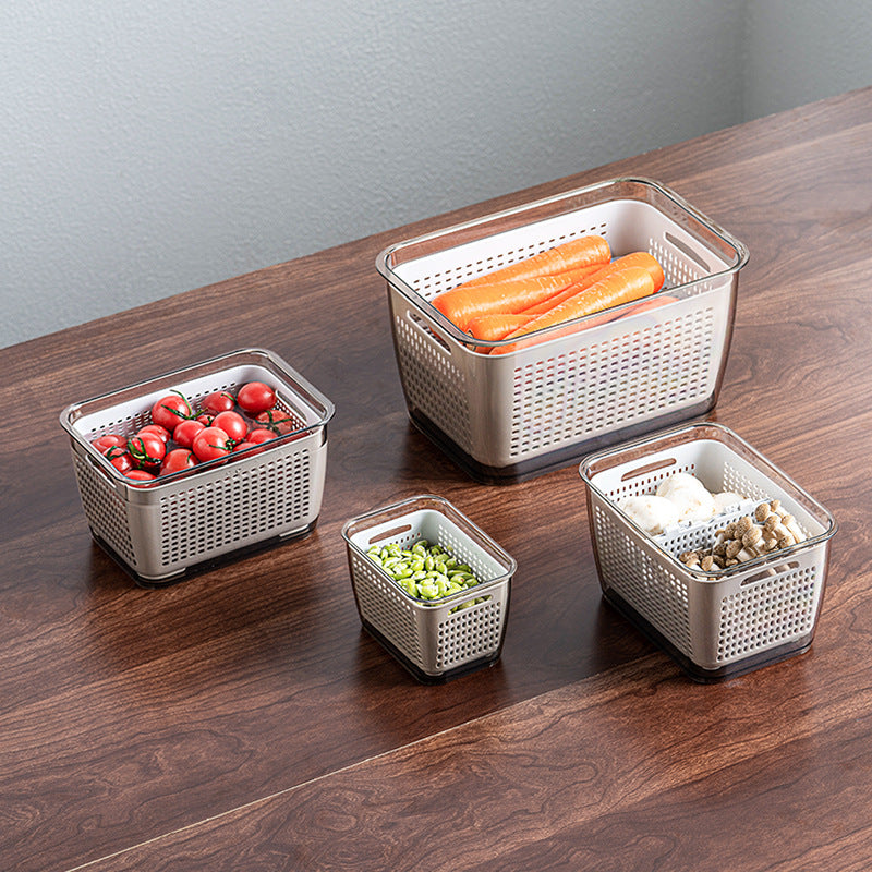 Large Capacity Plastic Fruit Storage Container with Drain Basket