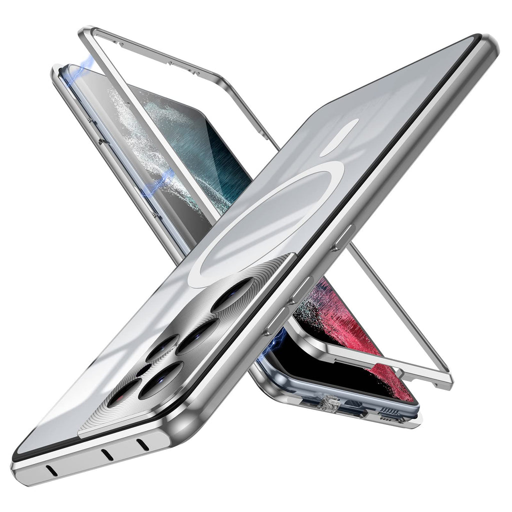 Samsung Galaxy S21 Ultra Metal Case - Compatible with Mag-Safe Wireless Chager - Translucent Matte Back with Camera Lens Protection Magnetic Case Cover for Samsung Galaxy S21 Ultra - Magnetic Silver