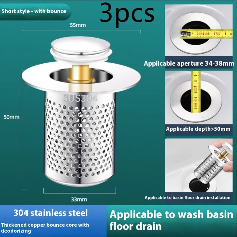 Universal Wash Basin Drainer Plug With Strainer