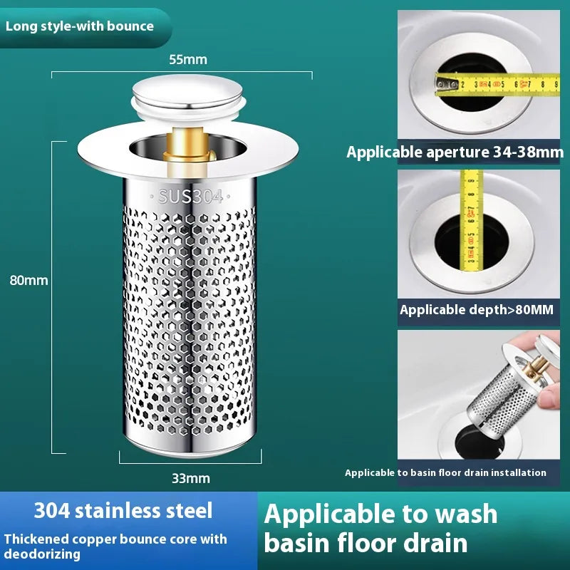Universal Wash Basin Drainer Plug With Strainer