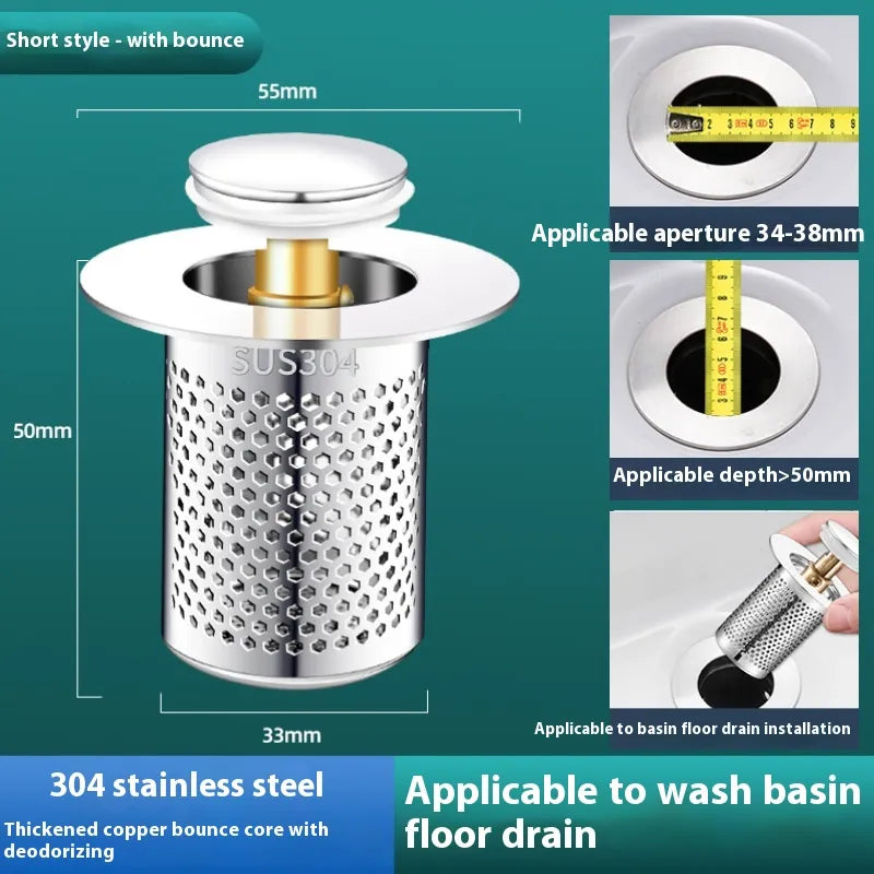 Universal Wash Basin Drainer Plug With Strainer