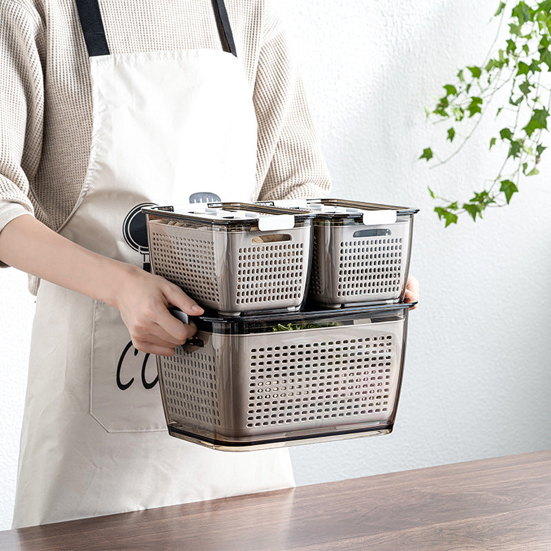 Large Capacity Plastic Fruit Storage Container with Drain Basket