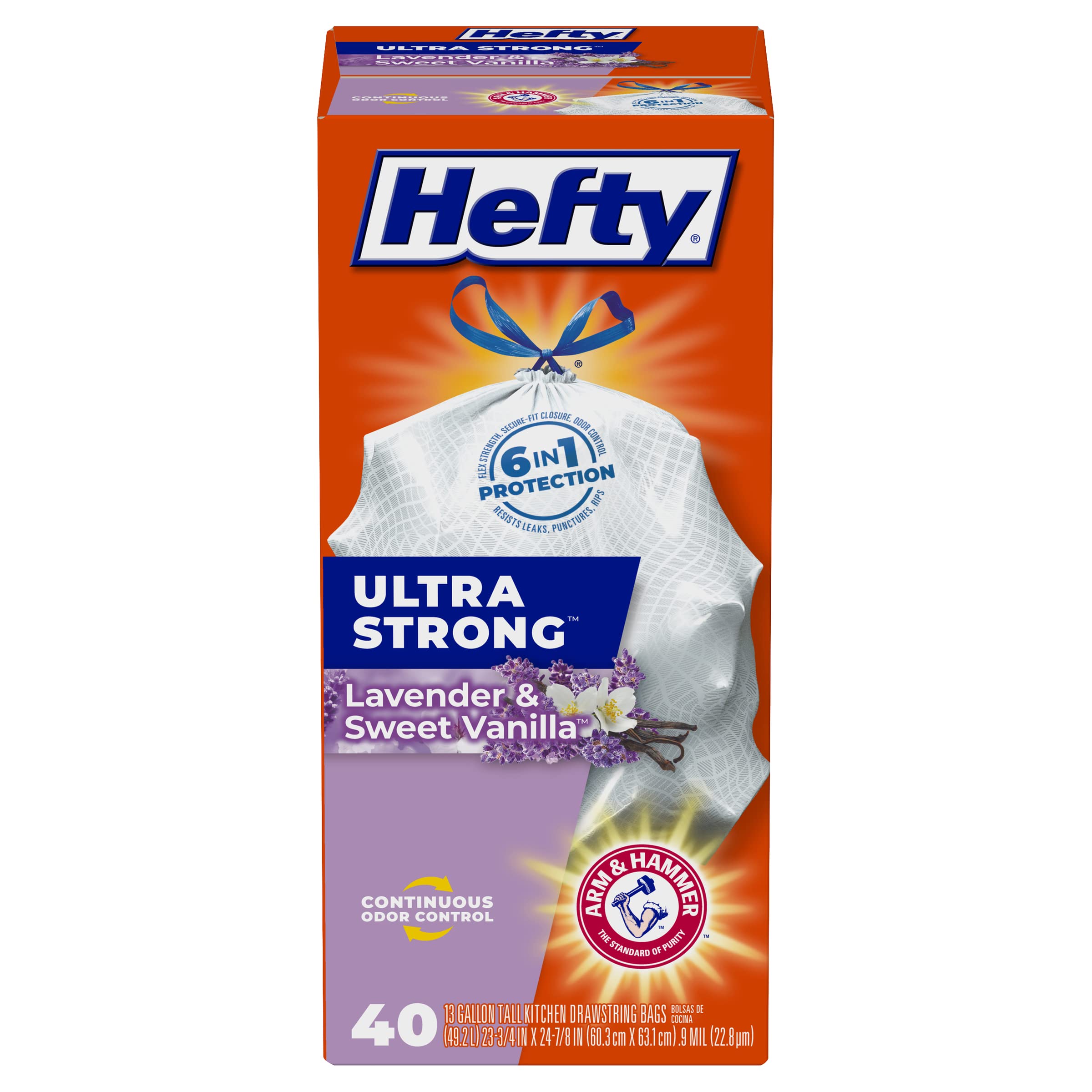 Hefty Ultra Strong Tall Kitchen Trash Bags Lavender & Sweet Vanilla Scent 13 Gallon 40 Count