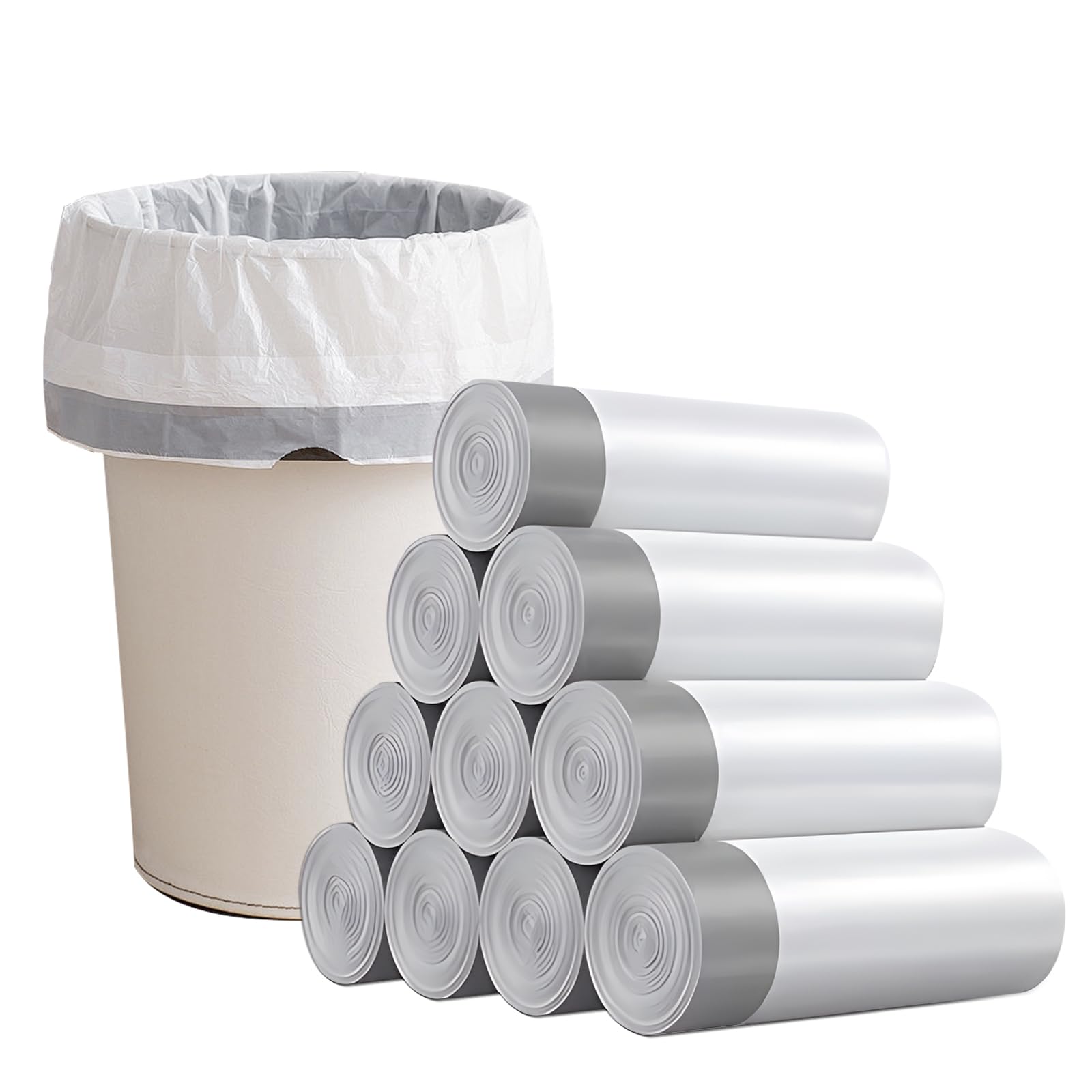 Drawstring 4 Gallon Trash Bags Individual Trash Bags Unscented Small Garbage Bags 4 Gallon Thickened Separated Trash Can Liners for Bathroom Restroom Office Kitchen 10 Count (White)