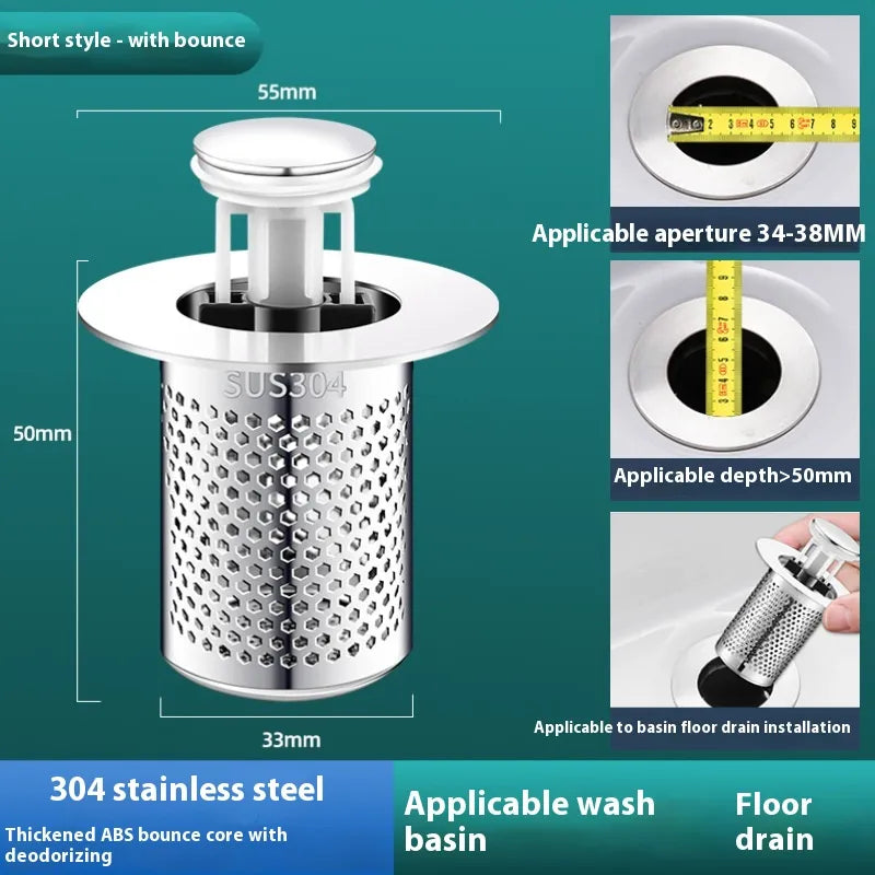 Universal Wash Basin Drainer Plug With Strainer